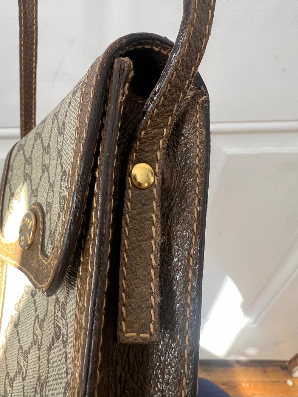 Gucci Beige and Brown Monogram Crossbody Messenger Bag